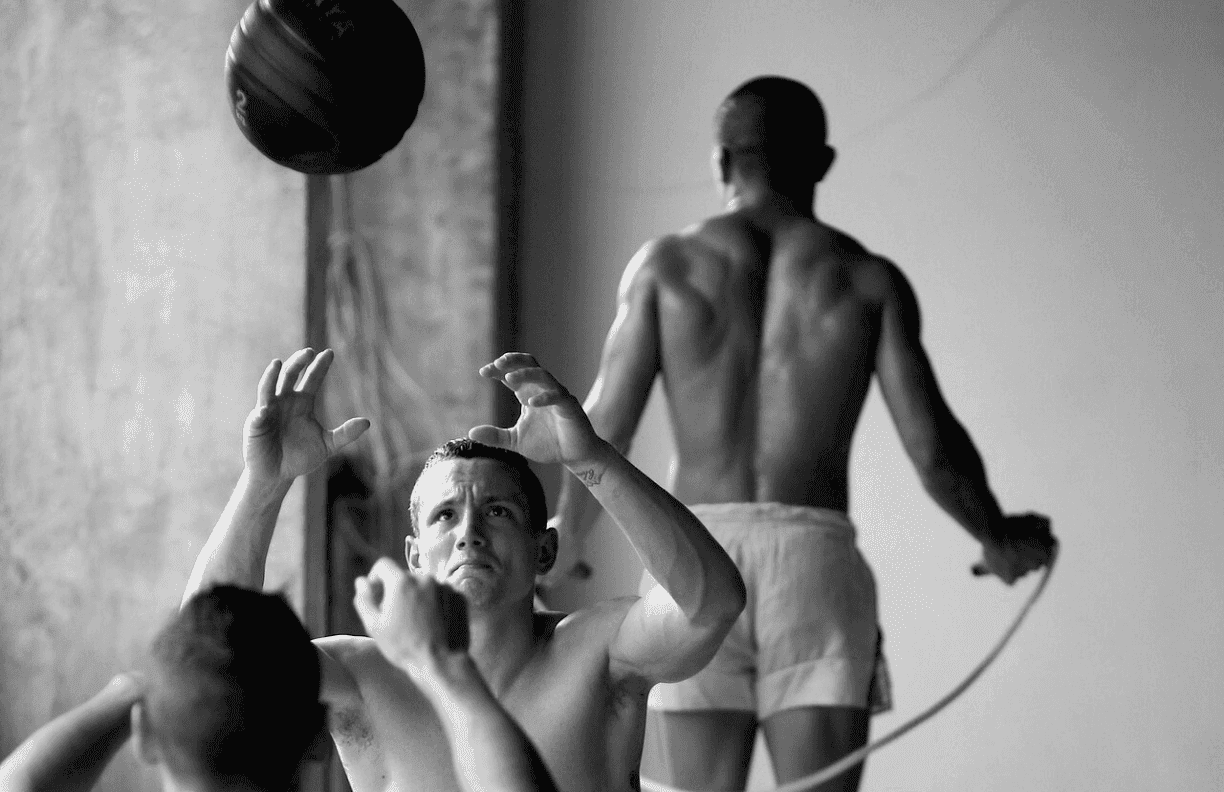 Strength and conditioning session with a medicine ball and jump rope
